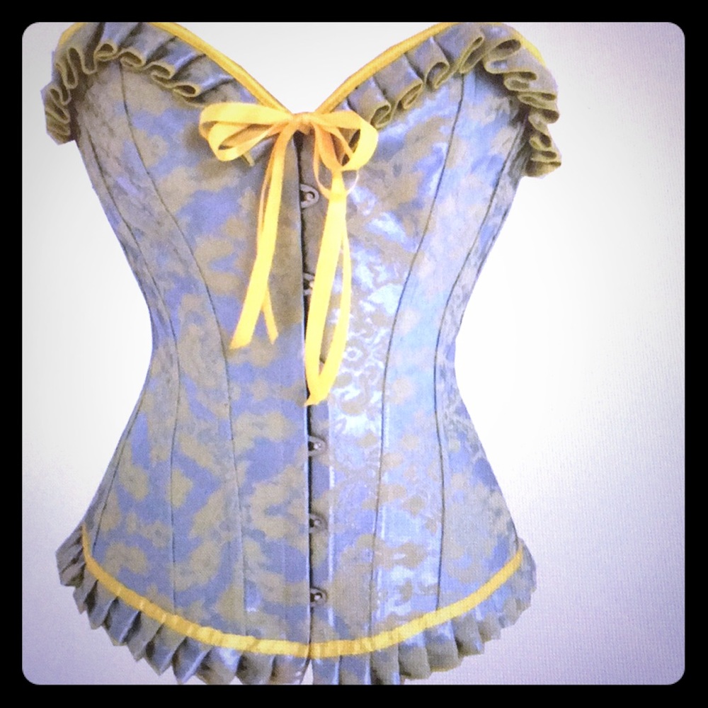 Punk Trash Royalty blue/yellow brocade corset